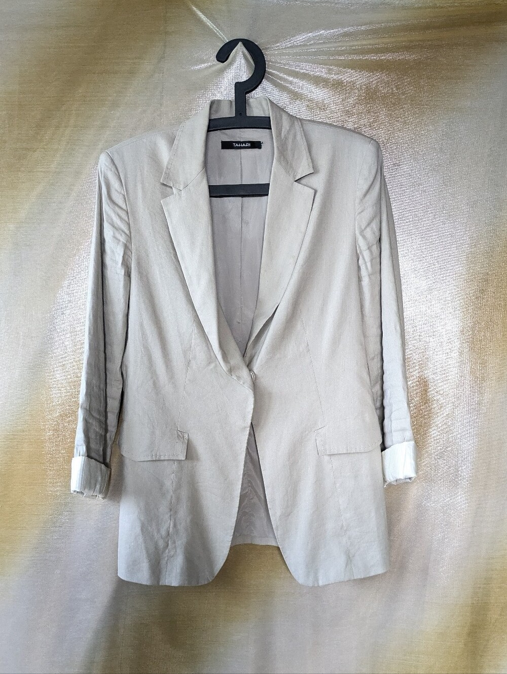 -Tahari Beige Linen Blend Lightweight Tailored Blazer Jacket size S/M